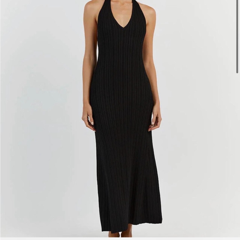 DISSH Black Ribbed Halter Maxi Dress